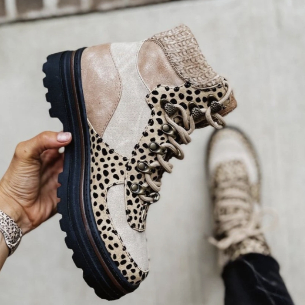 Fiocy Leopard Lace up boots